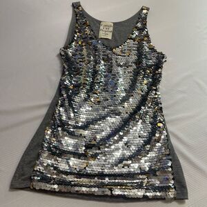 Laugh Cry Repeat By AZFN Silver Grey Sequin Tank Top Size Small